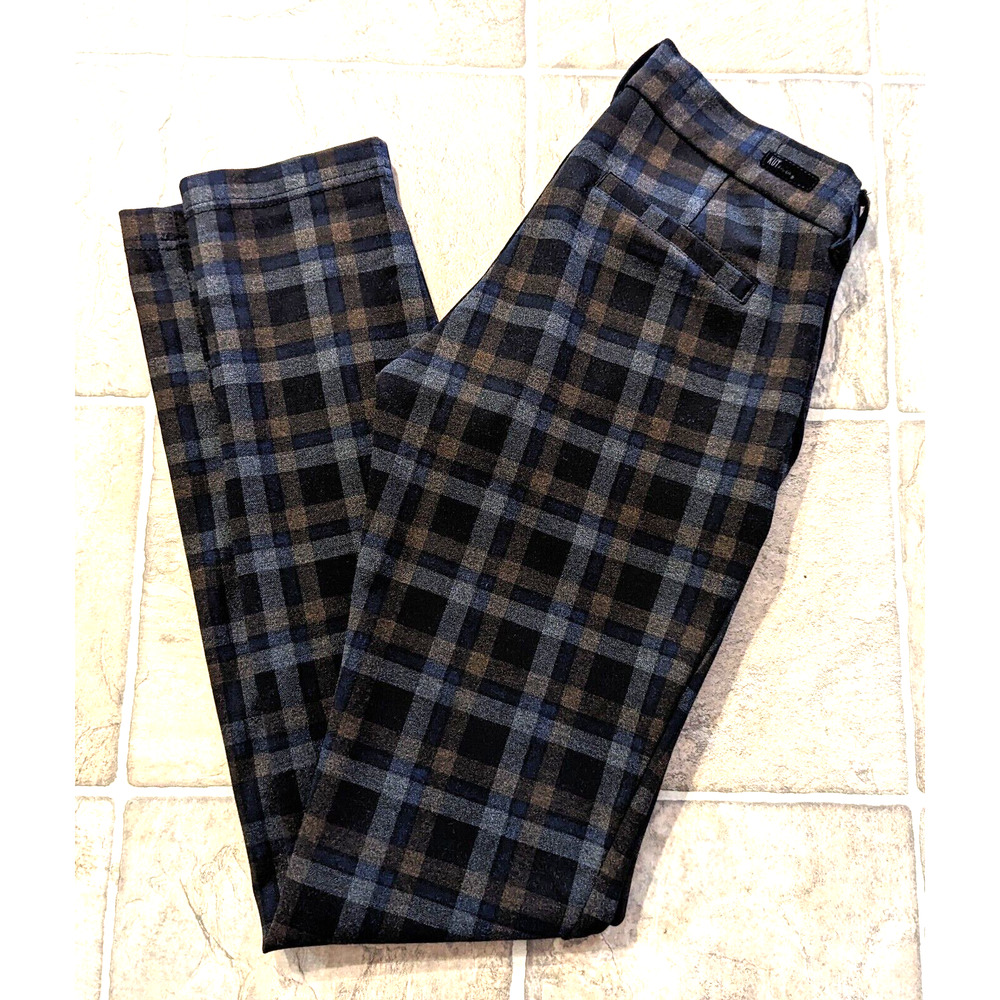 Kut from the Kloth Plaid Wide Leg Pants in Black, Blue and Gray